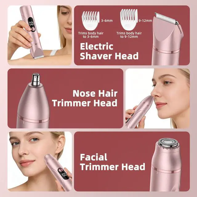 Alt view image 4 of 7 - Bikini Trimmer for Women 3 in 1 Electric Shaver Razors Nose Hair Trimmer Waterproof Pubic Hair for Underarm Leg Arm Body (Rose Gold)