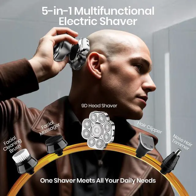Alt view image 6 of 7 - 9D Head Shavers for Bald Men, 5-in-1 Upgraded Electric Razor, IPX7 Waterproof Wet Dry Grooming Kit for Balder with LED Display, Cordless Rechargeable Electric Shavers for Men, Gift for Husband Dad