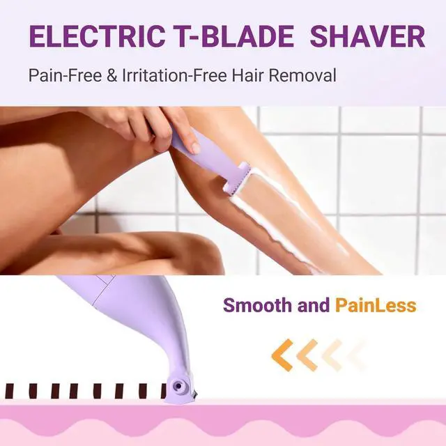 Alt view image 5 of 7 - Electric Razors for Women, 3-in-1 Painless Electric Shaver for Women for Legs, Underarm face & Bikini, Pubic Hair Trimmer, Waterproof Bikini Trimmer USB Lady Shaver, Electric Leg Shaver, Purple