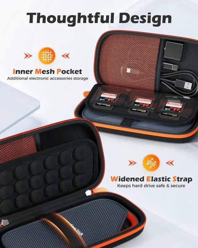 Alt view image 4 of 7 - Hard Carrying Case for SanDisk Extreme Pro Portable SSD -Black | 2025 USB4 4TB/2TB, USB-C, EVA Travel Storage Bag with 3 Card Slots, External Solid State Drive Protective Cover