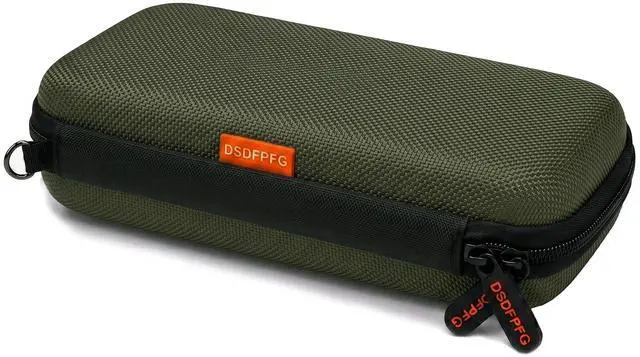 Main image of Small Hard Shell Portable Carrying Case for Power Bank, Hard Drive, Charger | Olive Green Protective Electronic Case Travel Storage Pouch Bag, Universal for External Battery