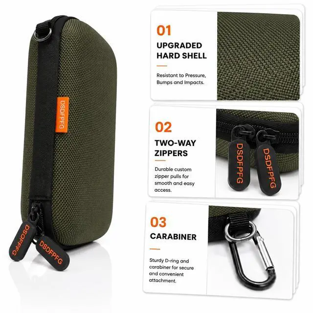 Alt view image 5 of 7 - Small Hard Shell Portable Carrying Case for Power Bank, Hard Drive, Charger | Olive Green Protective Electronic Case Travel Storage Pouch Bag, Universal for External Battery