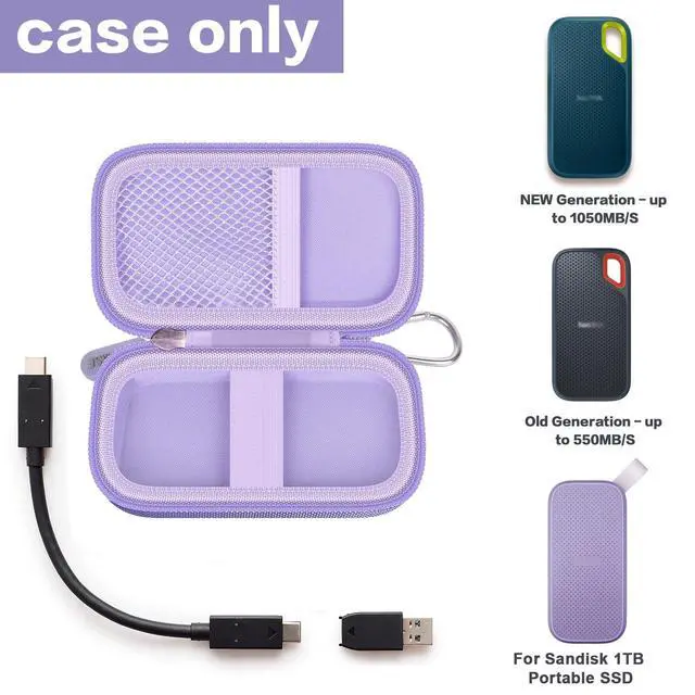 Alt view image 2 of 7 - Hard Case for SanDisk Extreme Portable External Solid State Drive | Protective Storage Bag Fits for SanDisk 500GB/ 1TB/ 2TB/ 4TB/ 8TB SSD, Carring Travel Holder for USB Cables (Box Only) Purple