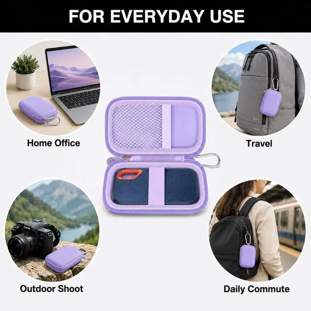 Alt view image 4 of 7 - Hard Case for SanDisk Extreme Portable External Solid State Drive | Protective Storage Bag Fits for SanDisk 500GB/ 1TB/ 2TB/ 4TB/ 8TB SSD, Carring Travel Holder for USB Cables (Box Only) Purple