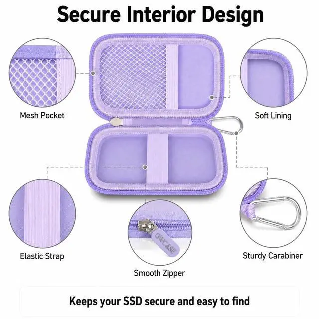 Alt view image 6 of 7 - Hard Case for SanDisk Extreme Portable External Solid State Drive | Protective Storage Bag Fits for SanDisk 500GB/ 1TB/ 2TB/ 4TB/ 8TB SSD, Carring Travel Holder for USB Cables (Box Only) Purple