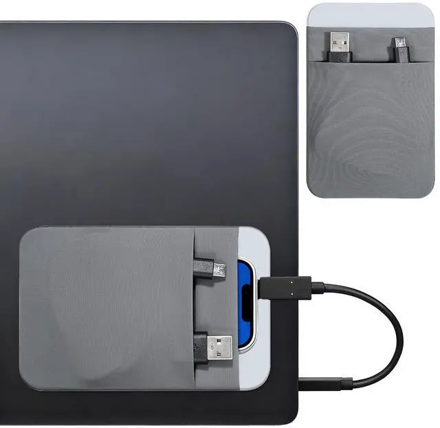 Main image of Portable Hard Drive Sleeve 2-Pocket Stick on Pouch with Reusable Adhesive SSD Hard Drives Carrying Case Computer Accessories Pouch Holder for Most Laptop External Solid State Drive Mouse USB Cable