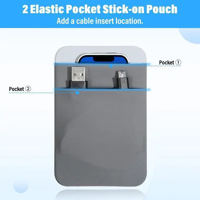 Alt view image 3 of 7 - Portable Hard Drive Sleeve 2-Pocket Stick on Pouch with Reusable Adhesive SSD Hard Drives Carrying Case Computer Accessories Pouch Holder for Most Laptop External Solid State Drive Mouse USB Cable