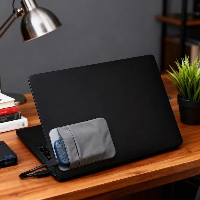 Alt view image 4 of 7 - Portable Hard Drive Sleeve 2-Pocket Stick on Pouch with Reusable Adhesive SSD Hard Drives Carrying Case Computer Accessories Pouch Holder for Most Laptop External Solid State Drive Mouse USB Cable