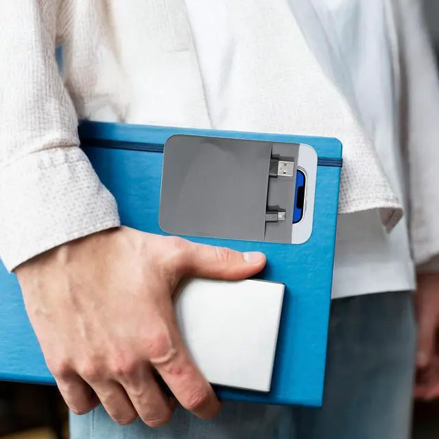Alt view image 5 of 7 - Portable Hard Drive Sleeve 2-Pocket Stick on Pouch with Reusable Adhesive SSD Hard Drives Carrying Case Computer Accessories Pouch Holder for Most Laptop External Solid State Drive Mouse USB Cable