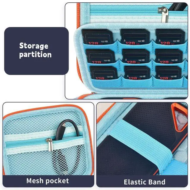 Alt view image 4 of 7 - Dual SSD Case for 2 SanDisk Extreme Portable SSDs & Extreme PRO | Elastic Straps Secure Two Drives, Mesh Pocket Organizes Cables, Carabiner Adds Portability, Blue, Case Only