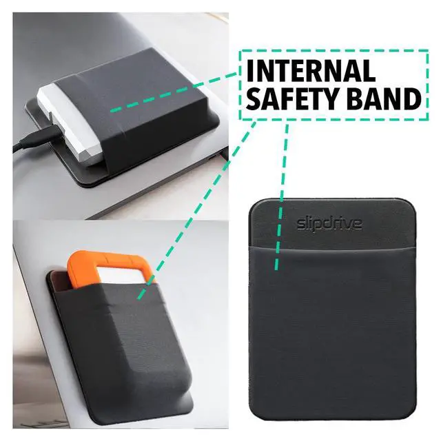 Alt view image 3 of 7 - Portable Hard Drive Sleeve for Laptop - HDD Hard Disk Drive - Reusable Adhesive - 5.5 x 4.5 Stick on External Hard Drive Carrying Case - Travel Pocket Pouch (Large, Black)
