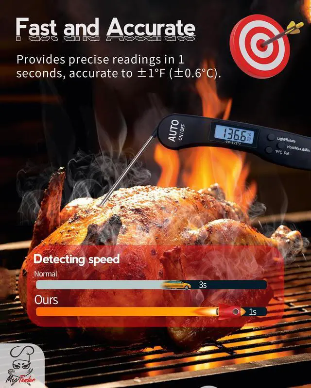 Alt view image 2 of 7 - Ultra-Fast 1.2s Instant Read Meat Thermometer for Grilling & Smoking, ±1°F Accuracy with Calibration, Reversible Backlit LCD for Left/Right Hand, Magnetic Digital Food Thermometer for BBQ, Candy, Oil