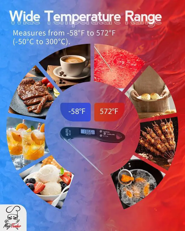 Alt view image 3 of 7 - Ultra-Fast 1.2s Instant Read Meat Thermometer for Grilling & Smoking, ±1°F Accuracy with Calibration, Reversible Backlit LCD for Left/Right Hand, Magnetic Digital Food Thermometer for BBQ, Candy, Oil