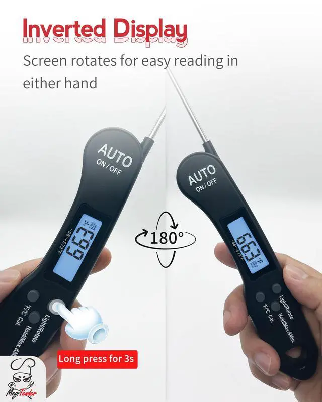 Alt view image 6 of 7 - Ultra-Fast 1.2s Instant Read Meat Thermometer for Grilling & Smoking, ±1°F Accuracy with Calibration, Reversible Backlit LCD for Left/Right Hand, Magnetic Digital Food Thermometer for BBQ, Candy, Oil