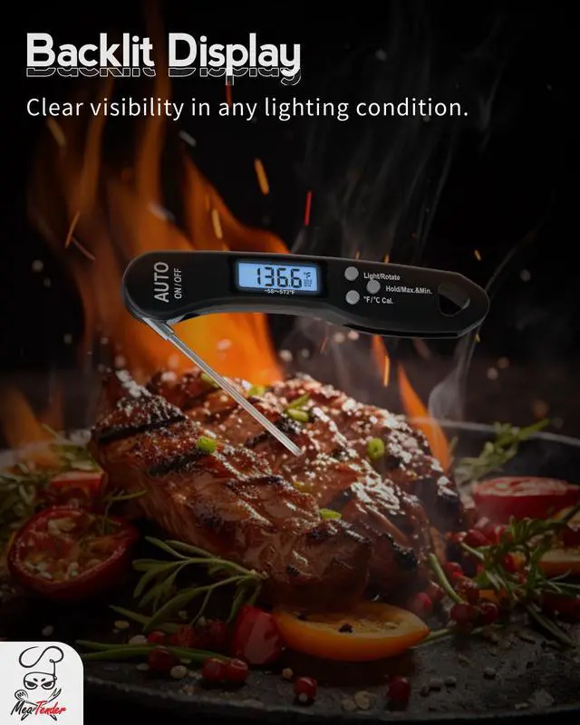 Alt view image 4 of 7 - Ultra-Fast 1.2s Instant Read Meat Thermometer for Grilling & Smoking, ±1°F Accuracy with Calibration, Reversible Backlit LCD for Left/Right Hand, Magnetic Digital Food Thermometer for BBQ, Candy, Oil