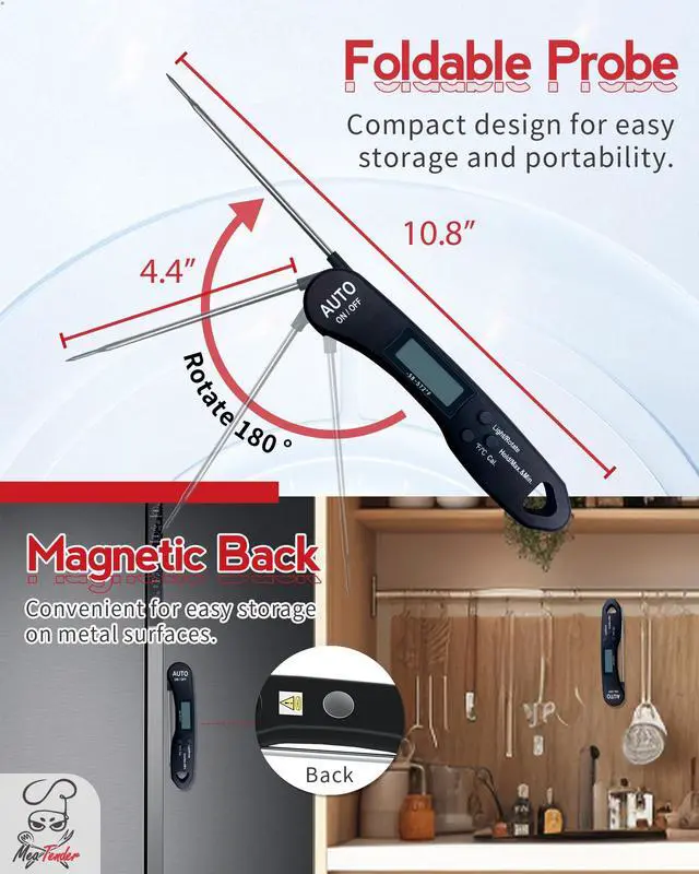 Alt view image 7 of 7 - Ultra-Fast 1.2s Instant Read Meat Thermometer for Grilling & Smoking, ±1°F Accuracy with Calibration, Reversible Backlit LCD for Left/Right Hand, Magnetic Digital Food Thermometer for BBQ, Candy, Oil