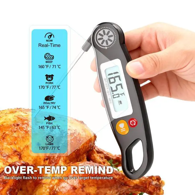 Alt view image 3 of 7 - Meat Thermometer Digital - Instant Read Food Thermometer with Backlight for Cooking Grilling Baking Kitchen Candy BBQ Oil Liquid, Backlit Display, Battery Included