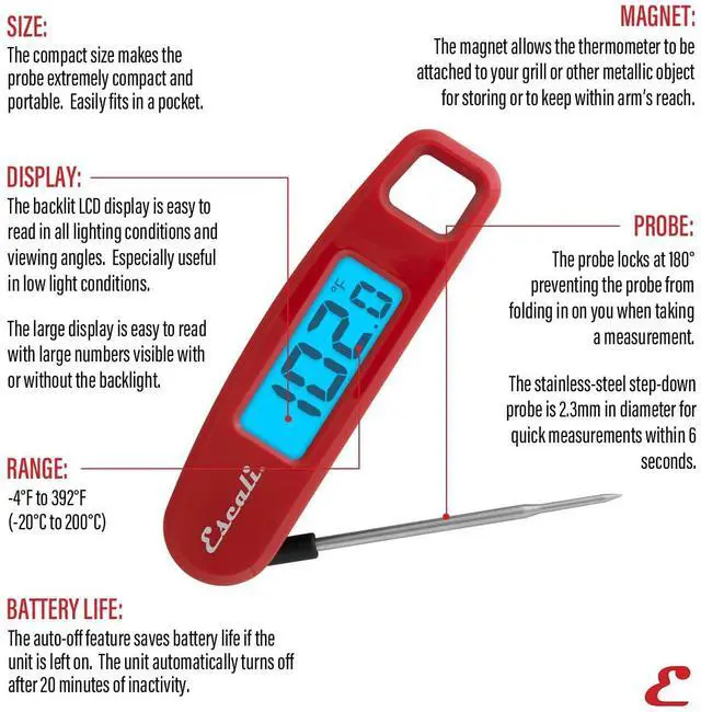 Alt view image 2 of 3 - Compact Portable Meat Candy Folding Digital Thermometer, Backlit Display Easy to Storage with Magnet, Red