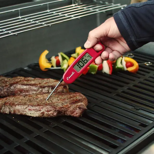 Alt view image 3 of 3 - Compact Portable Meat Candy Folding Digital Thermometer, Backlit Display Easy to Storage with Magnet, Red