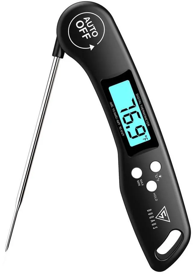 Main image of Digital Meat Thermometer, Instant Read Food Thermometer for Cooking | Backlit & Auto-Rotating Display, 4.6 Probe Perfect for Grilling, Baking, and BBQ Gift for Dad Men - Black