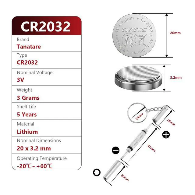 Alt view image 3 of 6 - CR2032 Batteries 20 Pack, CR2032 Lithium 3V Coin Battery | 280mAh High Capacity, 3-in-1 Mini Screwdriver, 2032 Battery for Key Fob Battery, AirTag, Watches, Flameless Candle