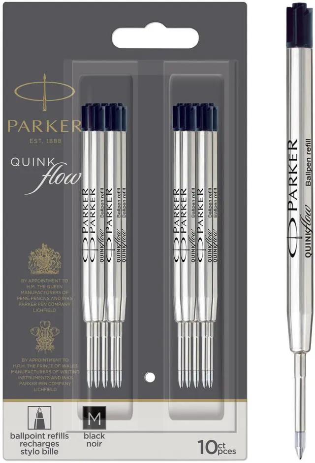 Main image of QUINKflow Authentic Black Ink Refills, Medium Point, for Ballpoint Pens, 10 Count - Desk, Office Supplies, Everyday Writing