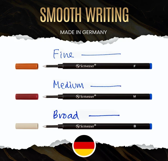 Alt view image 2 of 7 - Rollerball Refill Blue Fine - 4 Rollerball Refills Designed for Scriveiner Pens - Safety Ceramic Non Dry Roller Pen Refill F - Schmidt 888 Size Made in Germany
