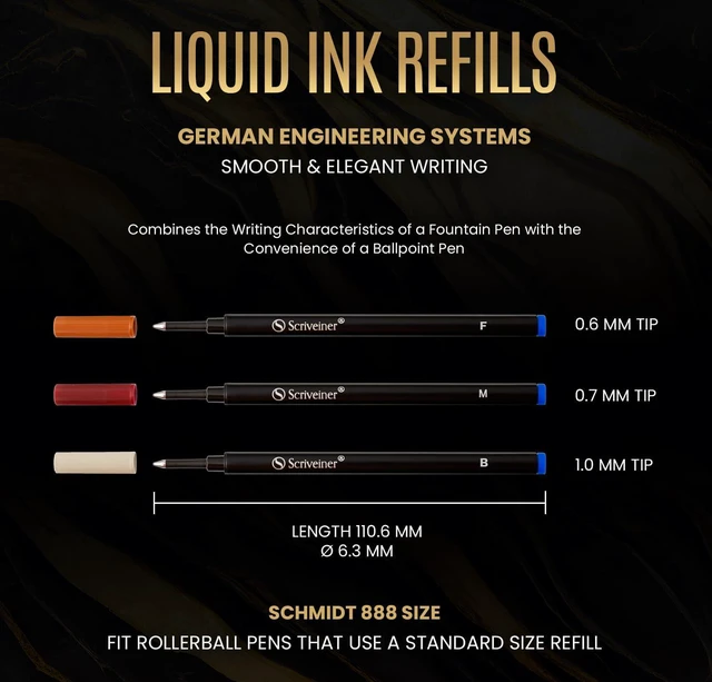 Alt view image 5 of 7 - Rollerball Refill Blue Fine - 4 Rollerball Refills Designed for Scriveiner Pens - Safety Ceramic Non Dry Roller Pen Refill F - Schmidt 888 Size Made in Germany