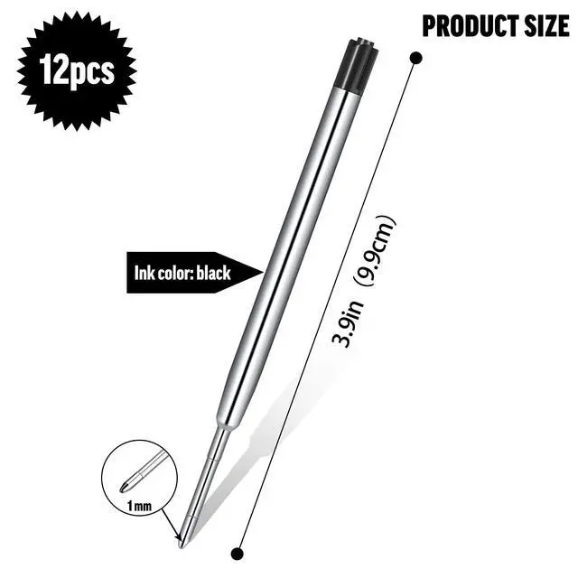 Alt view image 2 of 7 - 12 Pieces Pen Refills Black Ink 1.0mm Medium Point Metal Ballpoint Refill Smooth Writing Pen Refills Replacement Refills for Retractable Ballpoint Pen School Office Supplies (Black)