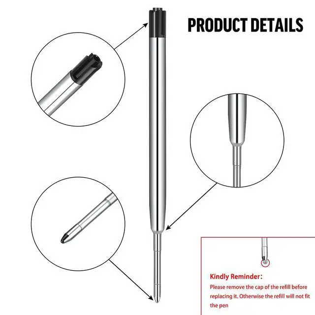 Alt view image 4 of 7 - 12 Pieces Pen Refills Black Ink 1.0mm Medium Point Metal Ballpoint Refill Smooth Writing Pen Refills Replacement Refills for Retractable Ballpoint Pen School Office Supplies (Black)