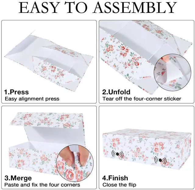 Alt view image 4 of 7 - Rose Floral Gift Box with Magnetic Lids 1 Pack | Large Bridesmaid Proposal Boxes 13.8x8.3x4.4 in, Rectangle Wedding Decorative Storage Box