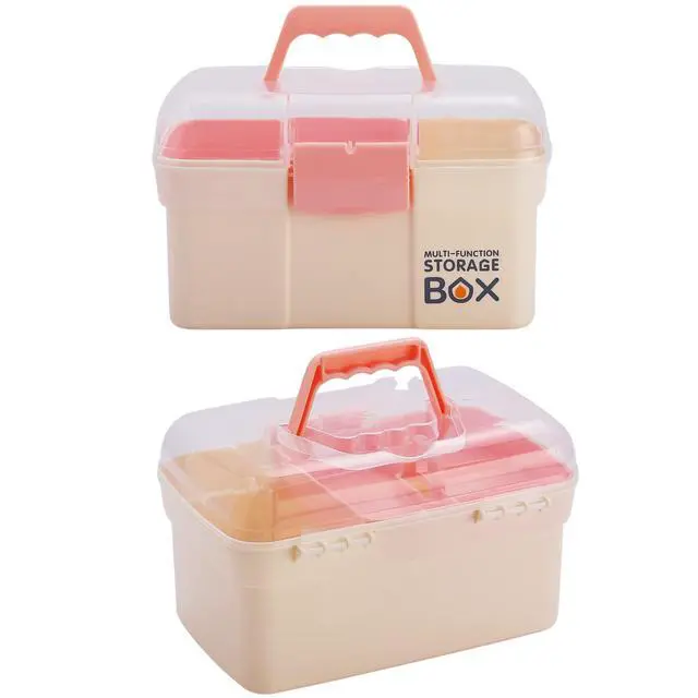 Alt view image 3 of 6 - 11'' Plastic Storage Box with Removable Tray, Multipurpose Organizer for Sewing, Art & Craft, Cosmetic (White)
