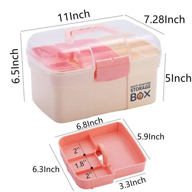 Alt view image 2 of 6 - 11'' Plastic Storage Box with Removable Tray, Multipurpose Organizer for Sewing, Art & Craft, Cosmetic (White)