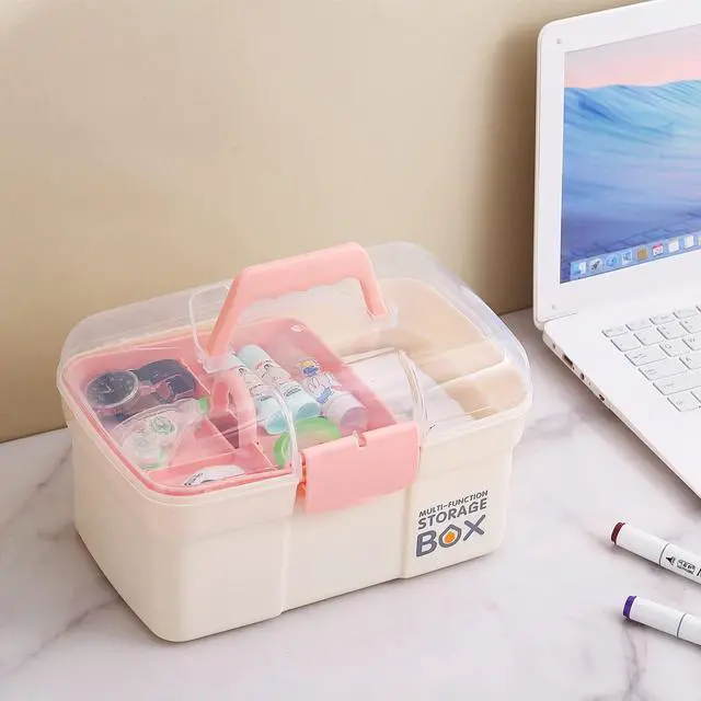 Alt view image 5 of 6 - 11'' Plastic Storage Box with Removable Tray, Multipurpose Organizer for Sewing, Art & Craft, Cosmetic (White)