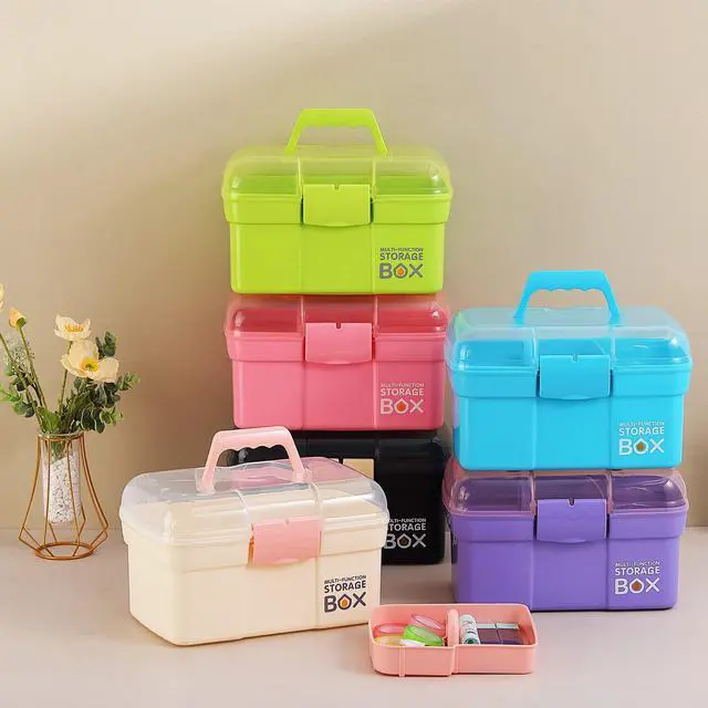 Alt view image 6 of 6 - 11'' Plastic Storage Box with Removable Tray, Multipurpose Organizer for Sewing, Art & Craft, Cosmetic (White)