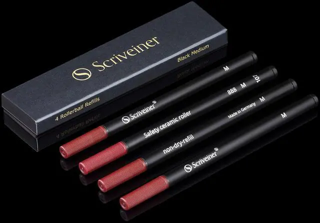Main image of Rollerball Refill Black Medium - 4 Rollerball Refills Designed for Scriveiner Pens - Safety Ceramic Non Dry Roller Pen Refill M - Schmidt 888 Size Made in Germany