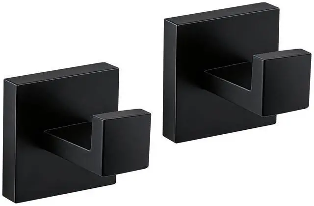 Main image of 2 Piece Towel Hook - Bathroom Robe Hook - Matte Black | Wall Mounted Towel Hooks for Bathroom, Stainless Steel Towel Holder for Bathroom, Heavy Duty Towel Holder, Coat Hook