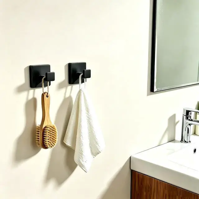 Alt view image 3 of 7 - 2 Piece Towel Hook - Bathroom Robe Hook - Matte Black | Wall Mounted Towel Hooks for Bathroom, Stainless Steel Towel Holder for Bathroom, Heavy Duty Towel Holder, Coat Hook