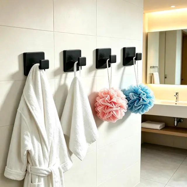 Alt view image 4 of 7 - 2 Piece Towel Hook - Bathroom Robe Hook - Matte Black | Wall Mounted Towel Hooks for Bathroom, Stainless Steel Towel Holder for Bathroom, Heavy Duty Towel Holder, Coat Hook
