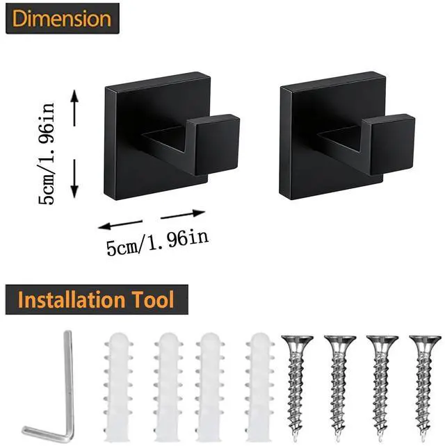 Alt view image 6 of 7 - 2 Piece Towel Hook - Bathroom Robe Hook - Matte Black | Wall Mounted Towel Hooks for Bathroom, Stainless Steel Towel Holder for Bathroom, Heavy Duty Towel Holder, Coat Hook