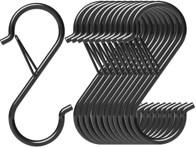Main image of 12 Pack Heavy Duty Metal 3.5" S Hooks with Safety Buckle for Hanging Kitchen Utensils/Plants/Pots & Pans/Clothes, Hats