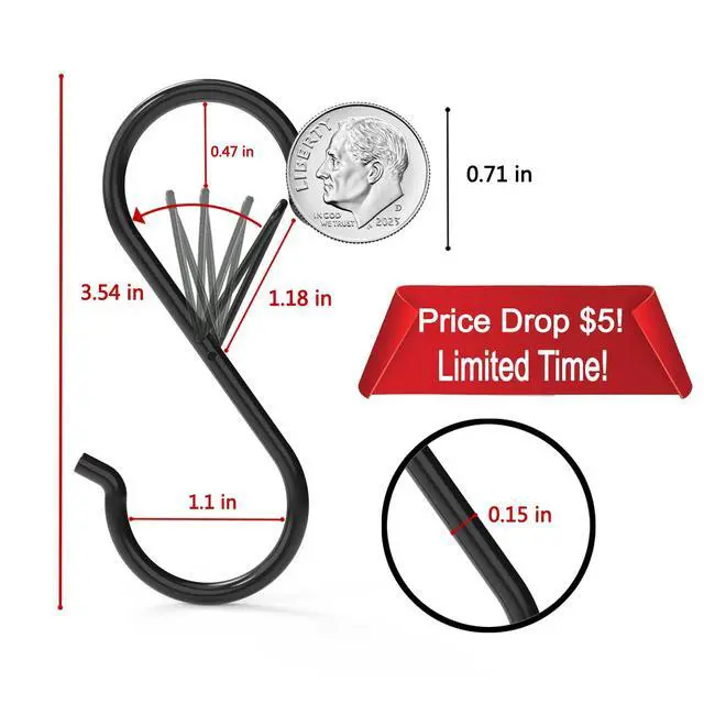 Alt view image 2 of 7 - 12 Pack Heavy Duty Metal 3.5" S Hooks with Safety Buckle for Hanging Kitchen Utensils/Plants/Pots & Pans/Clothes, Hats