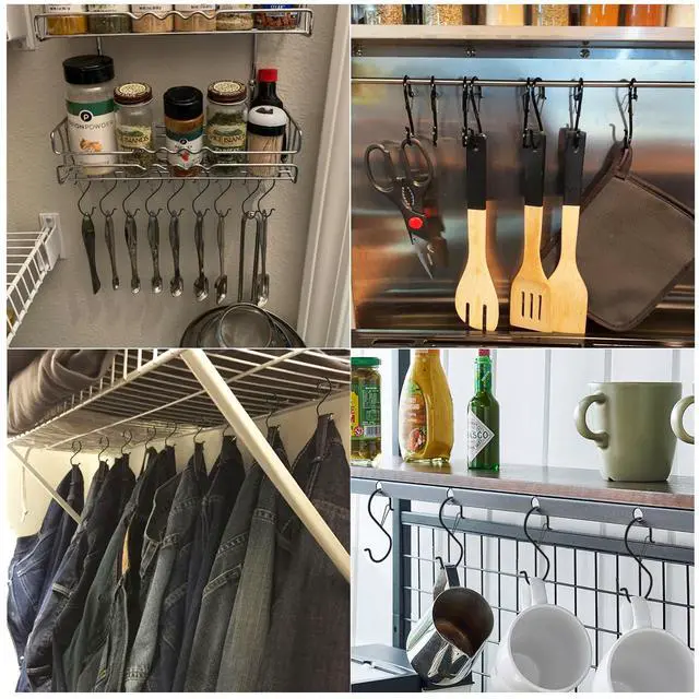 Alt view image 3 of 7 - 12 Pack Heavy Duty Metal 3.5" S Hooks with Safety Buckle for Hanging Kitchen Utensils/Plants/Pots & Pans/Clothes, Hats
