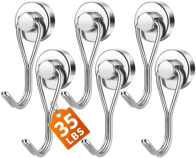 Main image of Magnet Hooks, 35LB+ Magnetic Hooks for Cruise Cabins, 6 Pack Silver | Strong Magnet Hooks for Hanging, Fridge, Office, Kitchen, Locker, Tool, Neodymium Metal Hooks for Cruise Ship Walls