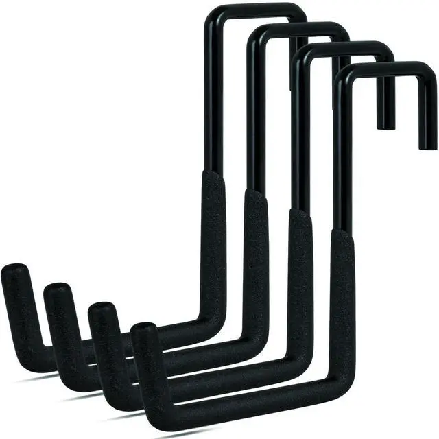 Main image of 4 Pcs Rafter Hooks, Upgraded Fence Hangers, Heavy Duty Bike Hanger for Garage, Ladder Hook, Black Large S Hooks for Hanging Hose, Plants, Chairs, Bikes, Ladders, Cords and More