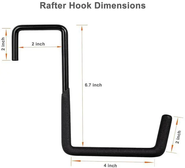 Alt view image 6 of 7 - 4 Pcs Rafter Hooks, Upgraded Fence Hangers, Heavy Duty Bike Hanger for Garage, Ladder Hook, Black Large S Hooks for Hanging Hose, Plants, Chairs, Bikes, Ladders, Cords and More