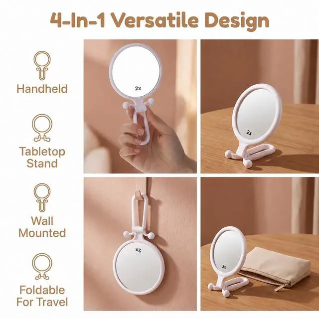 Alt view image 3 of 7 - Double Sided Small Magnifying Mirror,Travel Mirror with Magnification 1X 2X | Adjustable Handle Makeup Mirror Portable for Women