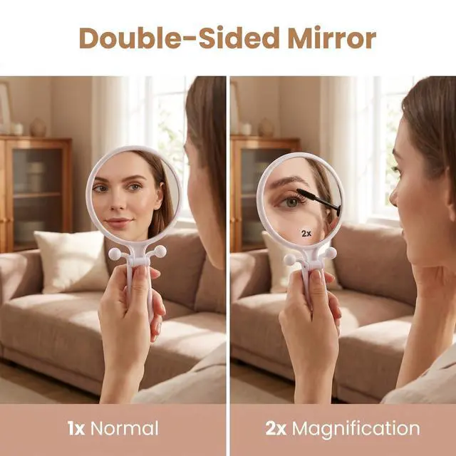 Alt view image 4 of 7 - Double Sided Small Magnifying Mirror,Travel Mirror with Magnification 1X 2X | Adjustable Handle Makeup Mirror Portable for Women