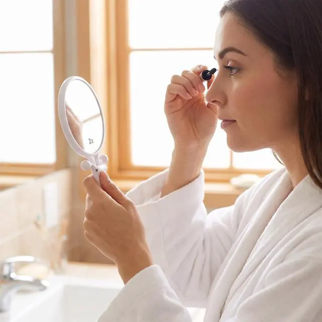 Alt view image 7 of 7 - Double Sided Small Magnifying Mirror,Travel Mirror with Magnification 1X 2X | Adjustable Handle Makeup Mirror Portable for Women