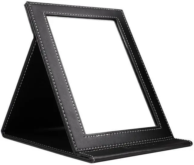 Main image of Folding Mirror Portable Travel PU Portable Adjustable Rectangular Ultrathin Vanity Mirror with Stand, for Travel, Camping,Home | Adjustable Rectangular Ultrathin Vanity Mirror with Stand